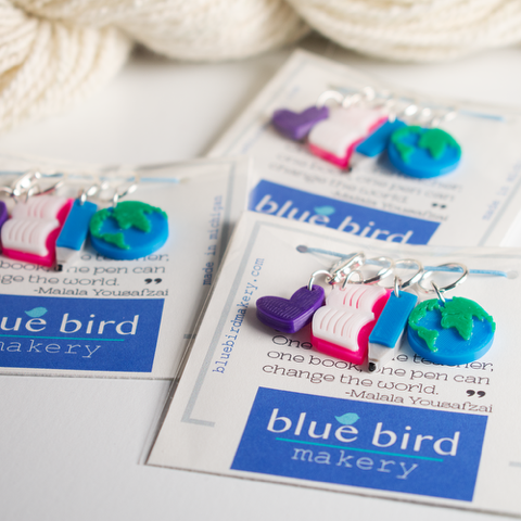 Blue Bird Makery stitch marker set for the April Chelsea Collaborative